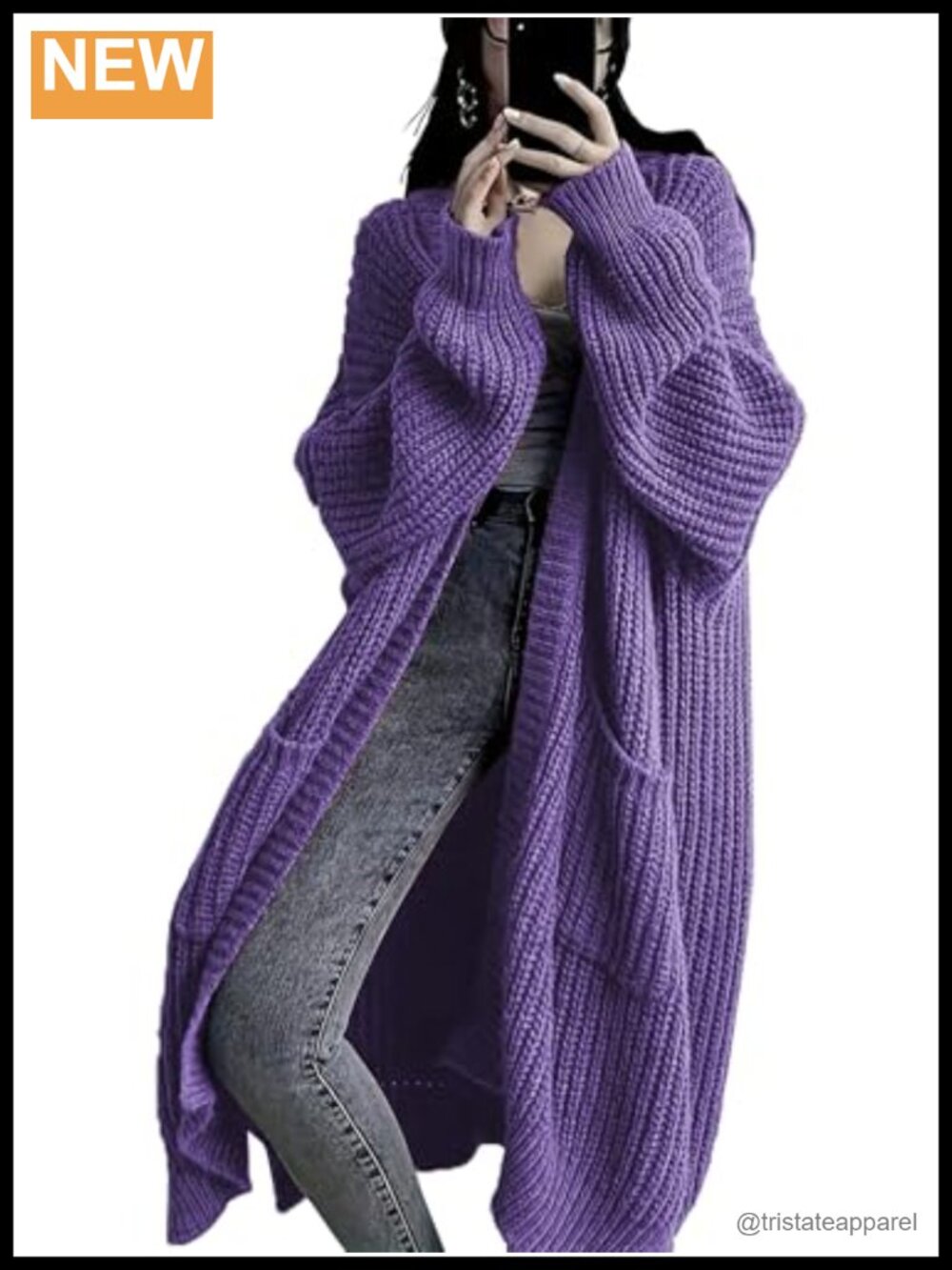 Plus Size Chunky Knit Cardigan Open Front Long Duster Coat with Pockets